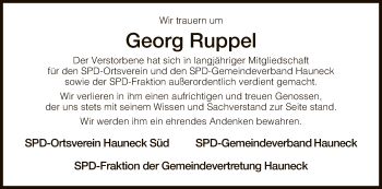 Traueranzeige von Georg Ruppel von Hersfeld