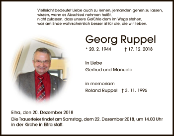 Traueranzeige von Georg Ruppel von Hersfeld