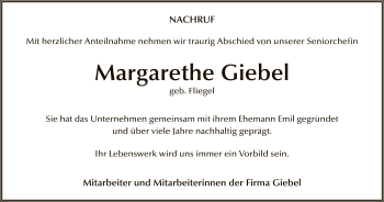 Traueranzeige von Margarethe Giebel von Hersfeld