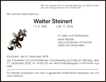 Traueranzeige von Walter Steinert von Hersfeld