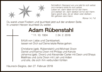 Traueranzeige von Adam Rübenstahl von Hersfeld