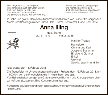 Traueranzeige von Anna Illing von Hersfeld