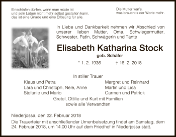 Traueranzeige von Elisabeth Katharina Stock von Hersfeld