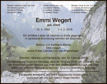 Traueranzeige von Emmi Wegert von Hersfeld