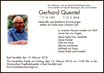 Traueranzeige von Gerhard Quentel von Hersfeld
