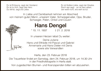 Traueranzeige von Hans Dengel von Hersfeld