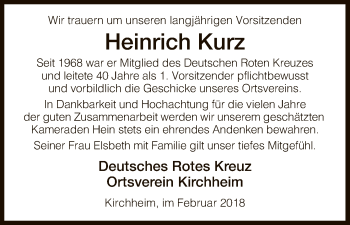 Traueranzeige von Heinrich Kurz von Hersfeld