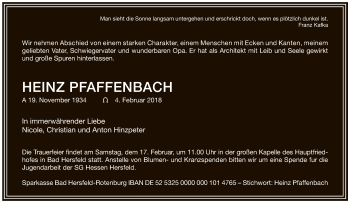 Traueranzeige von Heinz Pfaffenbach von Hersfeld