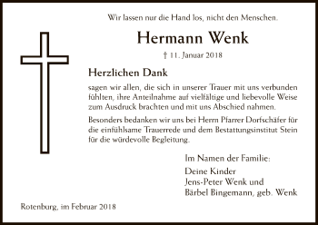 Traueranzeige von Hermann Wenk von Hersfeld