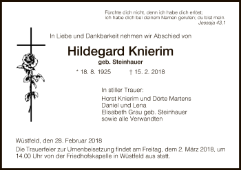 Traueranzeige von Hildegard Knierim von Hersfeld