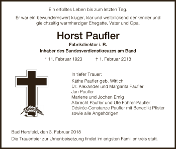 Traueranzeige von Horst Paufler von Hersfeld