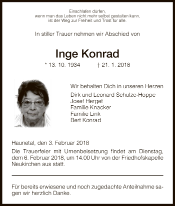 Traueranzeige von Inge Konrad von Hersfeld