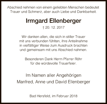 Traueranzeige von Irmgard Ellenberger von Hersfeld