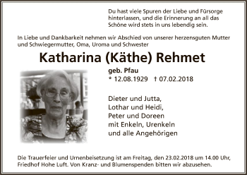 Traueranzeige von Katharina Rehmet von Hersfeld