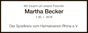 Traueranzeige von Martha Becker von Hersfeld