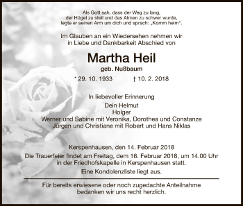 Traueranzeige von Martha Heil von Hersfeld