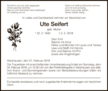 Traueranzeige von Ute Seifert von Hersfeld