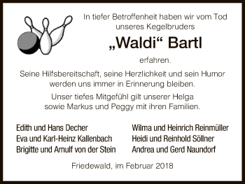 Traueranzeige von Walter Karl Bartl von Hersfeld