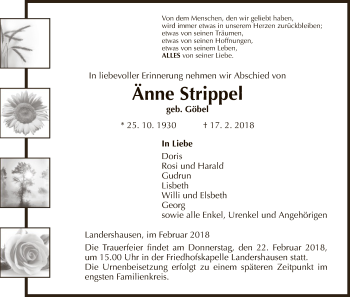 Traueranzeige von Änne Strippel von Hersfeld