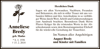 Traueranzeige von Anneliese Bredy von Hersfeld