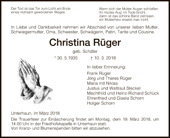 Traueranzeige von Christina Rüger von Hersfeld