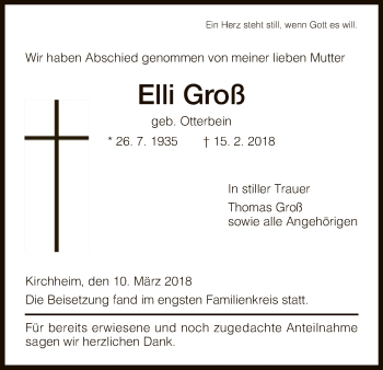 Traueranzeige von Elli Groß von Hersfeld