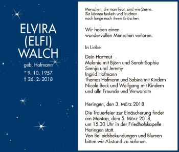 Traueranzeige von Elvira Walch von Hersfeld