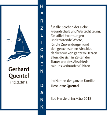 Traueranzeige von Gerhard Quentel von Hersfeld