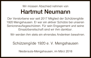 Traueranzeige von Hartmut Neumann von Hersfeld