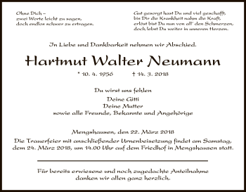 Traueranzeige von Hartmut Walter von Hersfeld