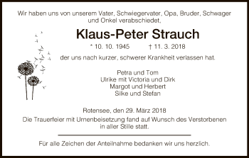 Traueranzeige von Klaus-Peter Strauch von Hersfeld