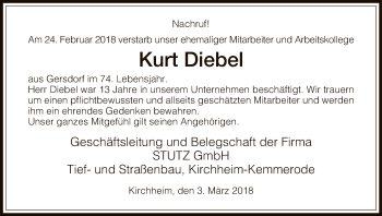 Traueranzeige von Kurt Diebel von Hersfeld