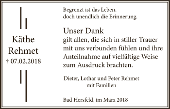 Traueranzeige von Käthe Rehmet von Hersfeld