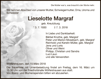 Traueranzeige von Lieselotte Margraf von Hersfeld