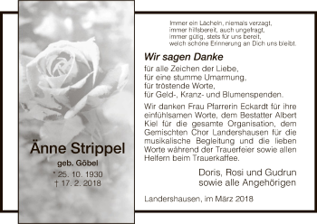 Traueranzeige von Änne Strippel von Hersfeld