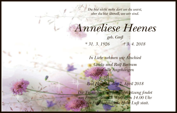 Traueranzeige von Anneliese Heenes von Hersfeld