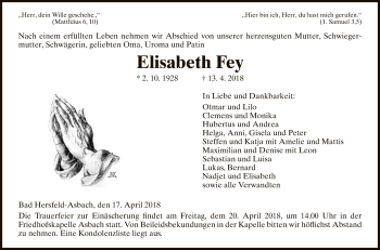 Traueranzeige von Elisabeth Fey von Hersfeld