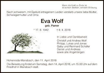 Traueranzeige von Eva Wolf von Hersfeld