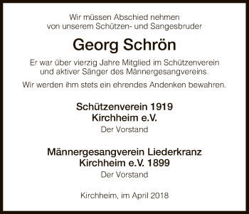 Traueranzeige von Georg Schrön von Hersfeld