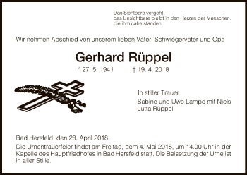 Traueranzeige von Gerhard Rüppel von Hersfeld