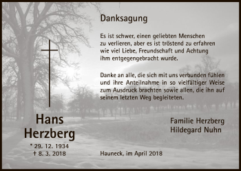 Traueranzeige von Hans Herzberg von Hersfeld