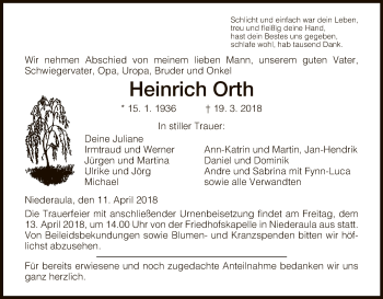 Traueranzeige von Heinrich Orth von Hersfeld