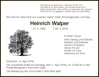 Traueranzeige von Heinrich Walper von Hersfeld