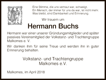 Traueranzeige von Hermann Buchs von Hersfeld