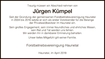Traueranzeige von Jürgen Kümpel von Hersfeld