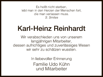 Traueranzeige von Karl-Heinz Reinhardt von Hersfeld