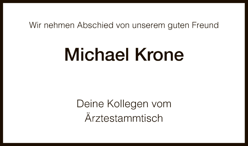  Traueranzeige für Michael Krone vom 14.04.2018 aus Hersfeld