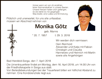 Traueranzeige von Monika Götz von Hersfeld