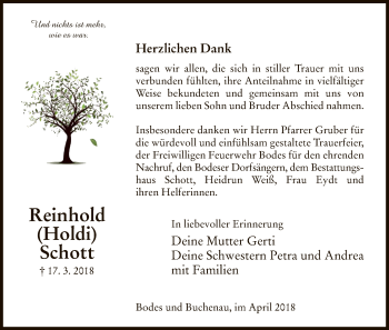 Traueranzeige von Reinhold Schott von Hersfeld