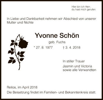 Traueranzeige von Yvonne Schön von Hersfeld